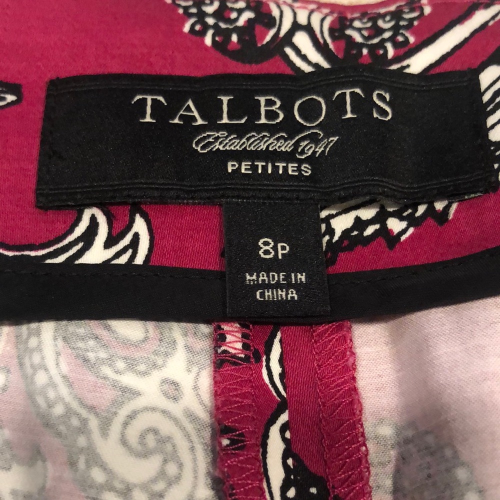TALBOTS PAISLEY PRINT CROPPED PANTS FUCHSIA BLACK WHITE SIZE 8P - Picture 7 of 13